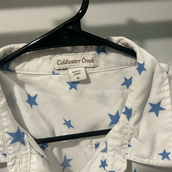 Coldwater Creek White Blouse with Blue Stars - Picture 3 of 4
